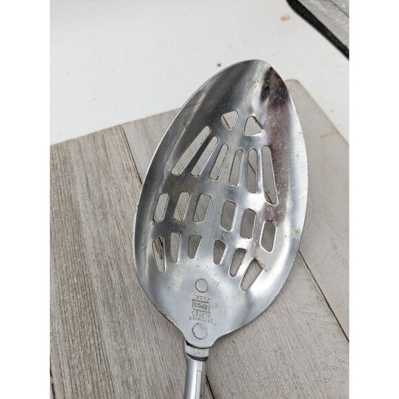 Vintage Ekco Chromium Plated Slotted Serving Spoon Wood Handle 12" - Picture 2 of 8